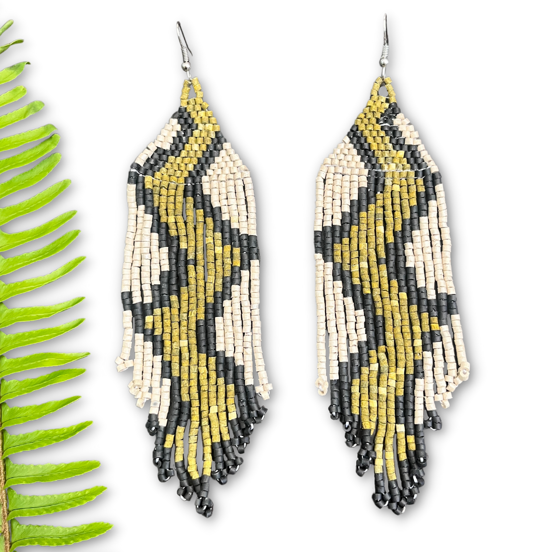 Beaded Fringe Earrings in Boho Zig Zag Design