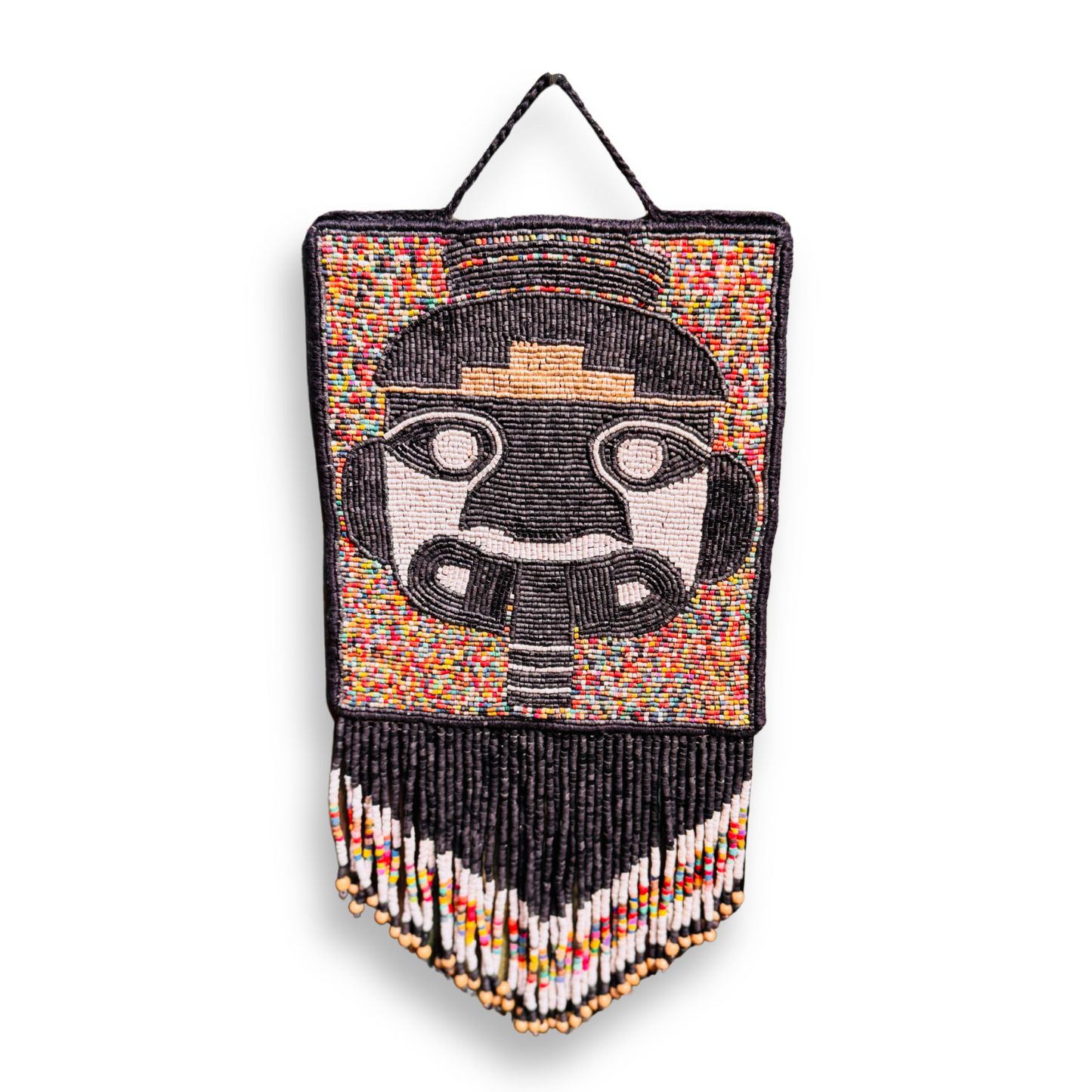 One-of-a-Kind Beaded Wall Art Hanging with Native Motifs - Handmade Ceramic Beads