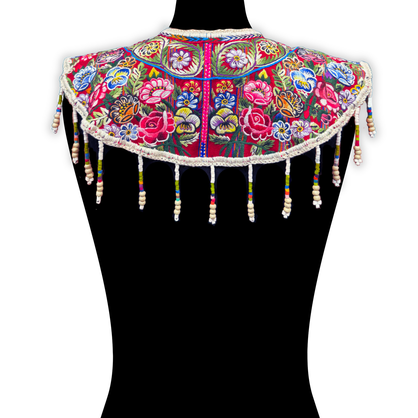 Shoulder Cape with Beads - Huipil Capa, Ivory Meadow