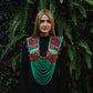 Ceremonial Mola Textile Necklace with Jade & Handmade Ceramic Beads, Turquesa