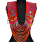 Ceremonial Mola Textile Necklace with Jade & Handmade Ceramic Beads, Red ceremony