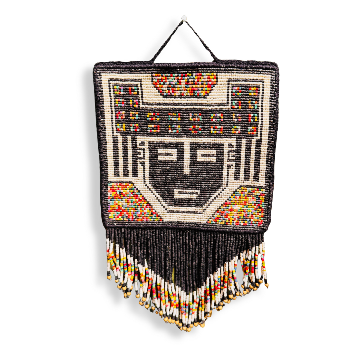 One-of-a-Kind Beaded Wall Art Hanging with Native Motifs - Handmade Ceramic Beads