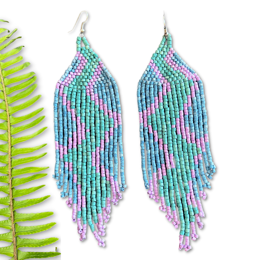 Beaded Fringe Earrings in Boho Zig Zag Design