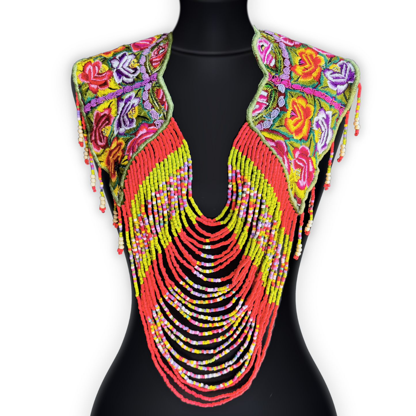 Shoulder Cape with Beads - Huipil Capa, Ruby Kaleidoscope