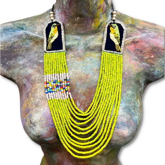 Two-piece Textile Necklaces, Adjustable - "Birds of Santiago", Vibrants