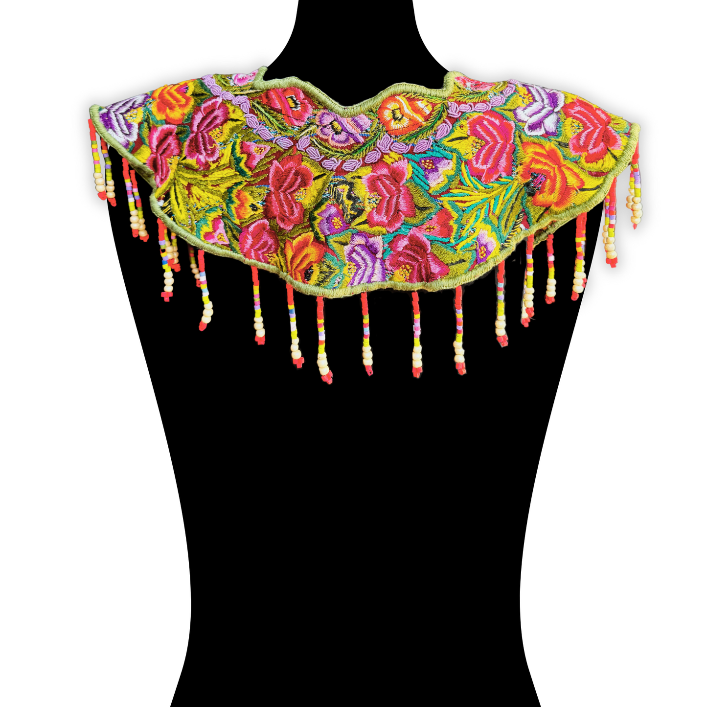 Shoulder Cape with Beads - Huipil Capa, Ruby Kaleidoscope