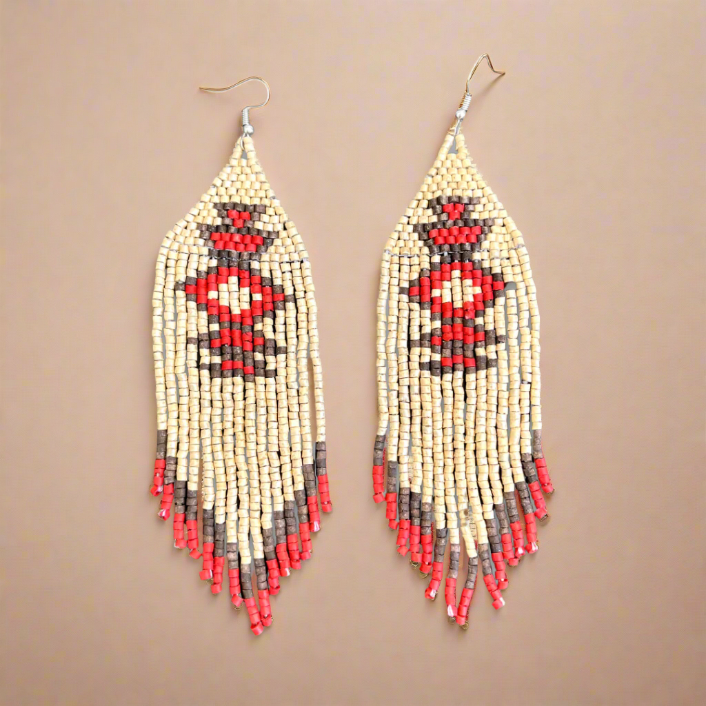Beaded Fringe Earrings with Geoemetric Symbols