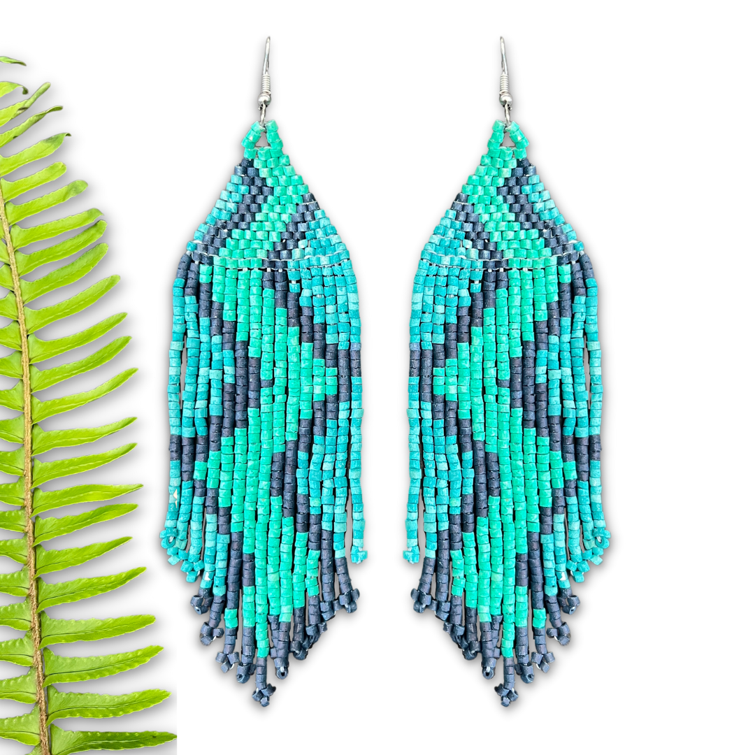 Beaded Fringe Earrings in Boho Zig Zag Design