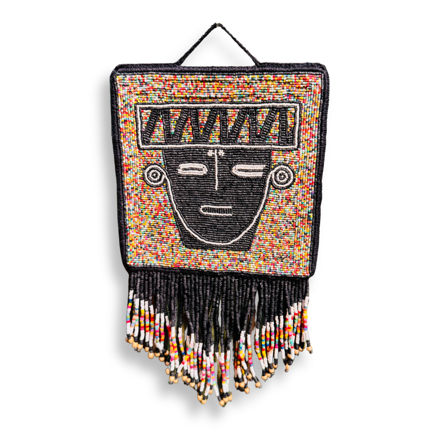 One-of-a-Kind Beaded Wall Art Hanging with Native Motifs - Handmade Ceramic Beads