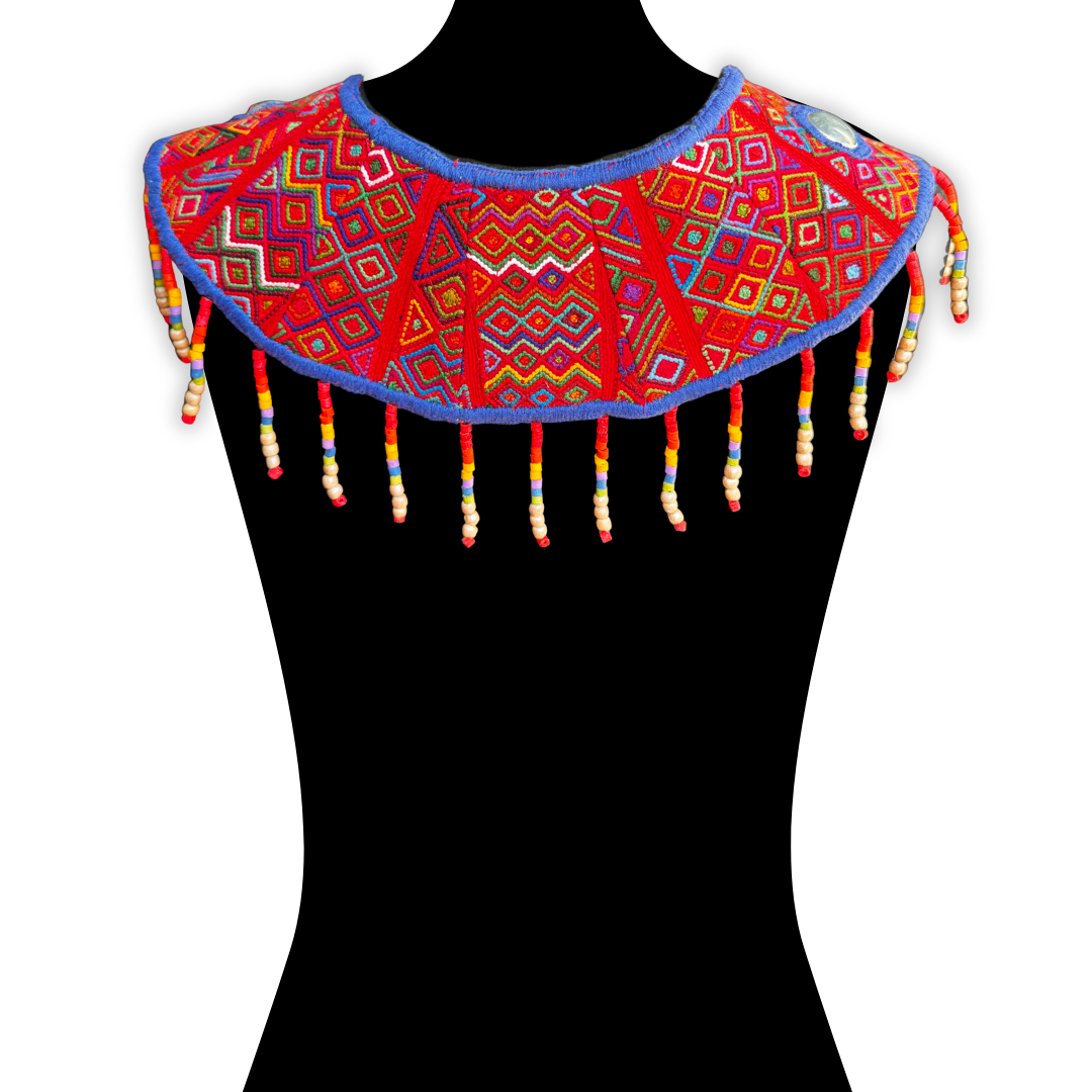 Ceremonial Shoulder Piece with Jade Stones and Beaded Chains - Red Rainbow