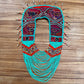 Ceremonial Mola Textile Necklace with Jade & Handmade Ceramic Beads, Turquesa
