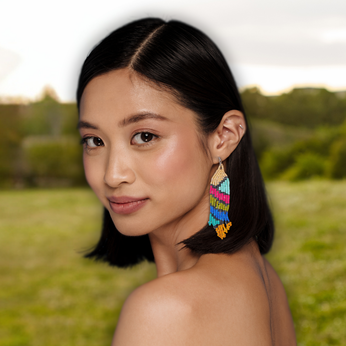 Ultra Lightweight Beaded Earrings in Picasso Inspired Design