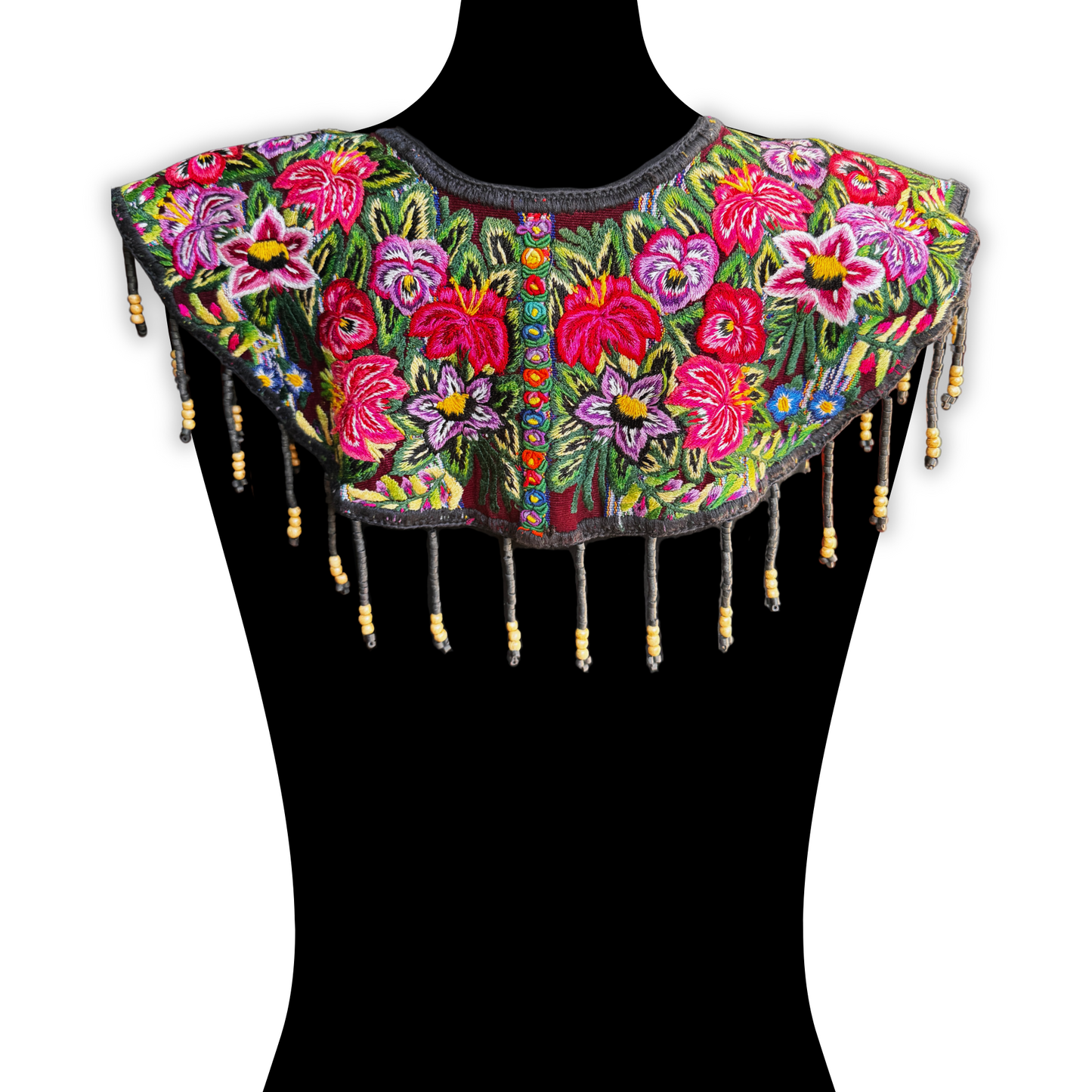 Shoulder Cape with Beads - Huipil Capa, Midnight Bloom