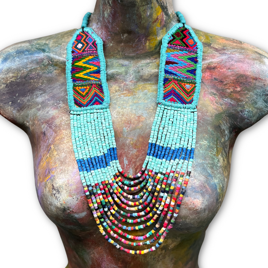 Ceremonial Two-Piece Textile Necklace, Adjustable - "Aguacatán", Multicolor