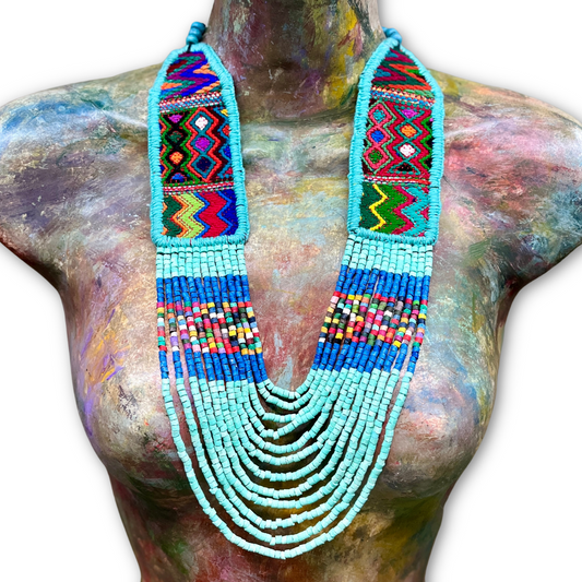 Ceremonial Two-Piece Textile Necklace, Adjustable - "Aguacatán", Vibrants