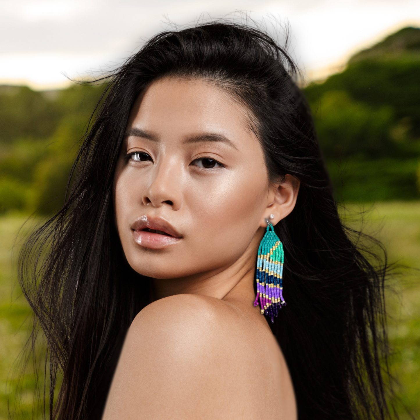 Ultra Lightweight Beaded Earrings in Picasso Inspired Design