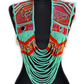 Ceremonial Mola Textile Necklace with Jade & Handmade Ceramic Beads, Turquesa