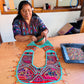 Ceremonial Mola Textile Necklace with Jade & Handmade Ceramic Beads, Turquesa