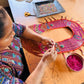 Ceremonial Mola Textile Necklace with Jade & Handmade Ceramic Beads, Red ceremony