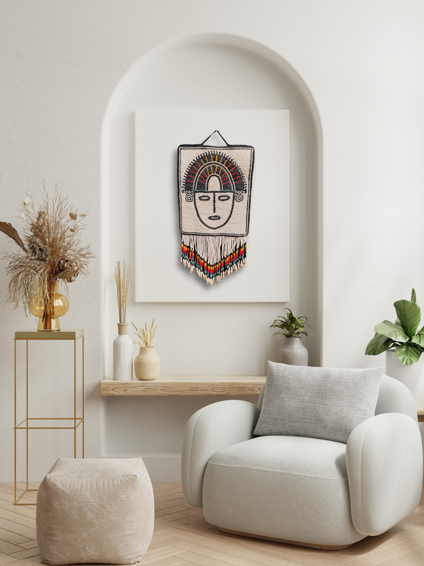 One-of-a-Kind Beaded Wall Art Hanging with Native Motifs - Handmade Ceramic Beads
