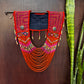 Ceremonial Mola Textile Necklace with Jade & Handmade Ceramic Beads, Red ceremony