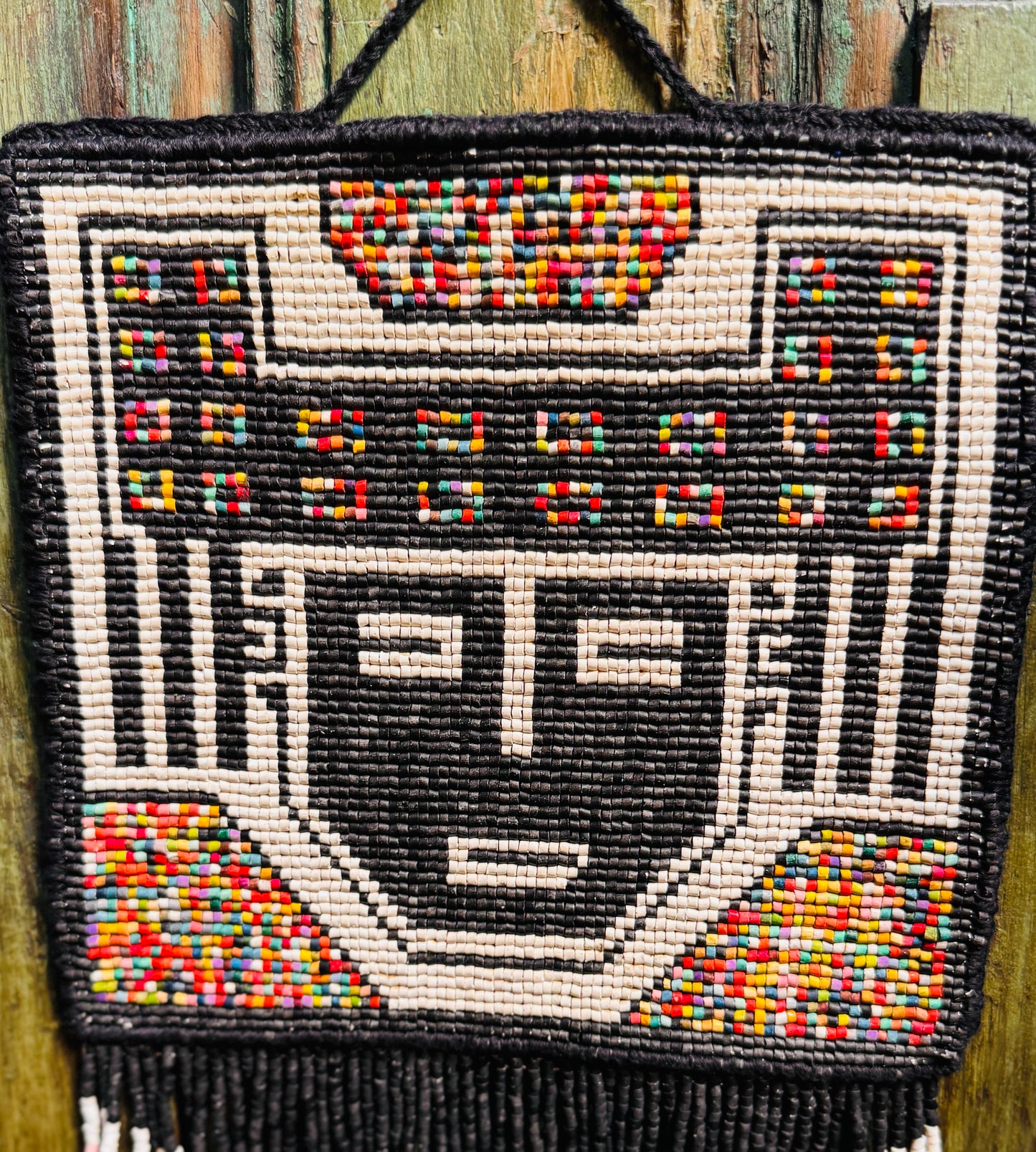 One-of-a-Kind Beaded Wall Art Hanging with Native Motifs - Handmade Ceramic Beads