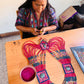 Ceremonial Mola Textile Necklace with Jade & Handmade Ceramic Beads, Red ceremony