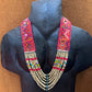 Adjustable Guatemalan Ceremonial Textile Necklace with Jade & Ceramic Beads, red and gold