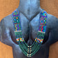 Adjustable Guatemalan Ceremonial Textile Necklace with Jade & Ceramic Beads, seaweed green