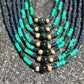 Adjustable Guatemalan Ceremonial Textile Necklace with Jade & Ceramic Beads, ocean shades