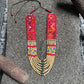 Adjustable Guatemalan Ceremonial Textile Necklace with Jade & Ceramic Beads, red and gold