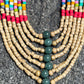 Adjustable Guatemalan Ceremonial Textile Necklace with Jade & Ceramic Beads, red and gold