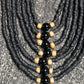 Adjustable Guatemalan Ceremonial Textile Necklace with Jade & Ceramic Beads, black