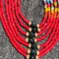 Adjustable Guatemalan Ceremonial Textile Necklace with Jade & Ceramic Beads, red and yellow