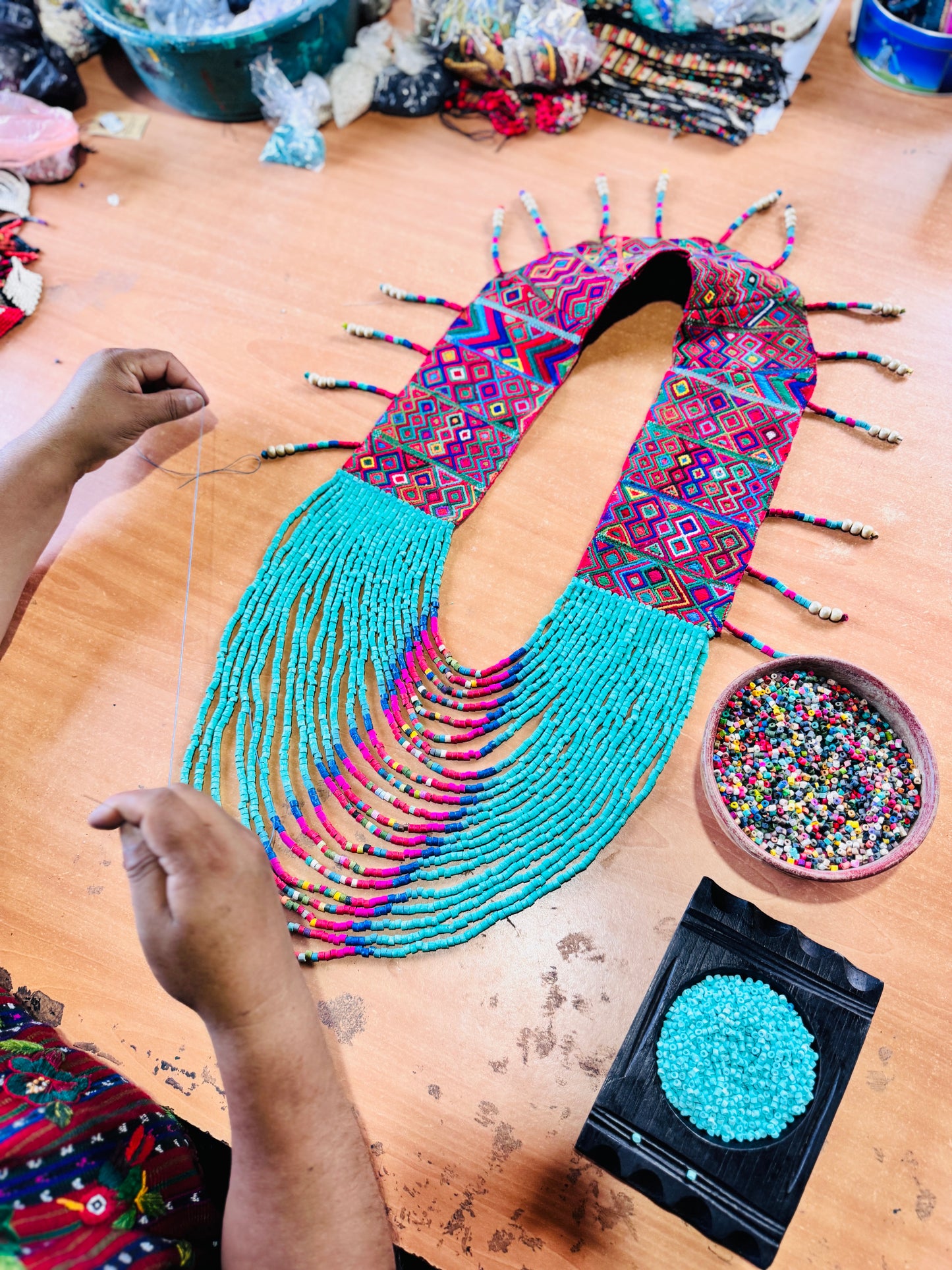 Ceremonial Shoulder Piece with Beaded Chains - Turquesa