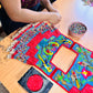 Handmade Poncho with Hand-Embroidered Birds and Beaded Fringes - Red Denim