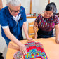 Handmade Poncho with Hand-Embroidered Birds and Beaded Fringes - Red Denim