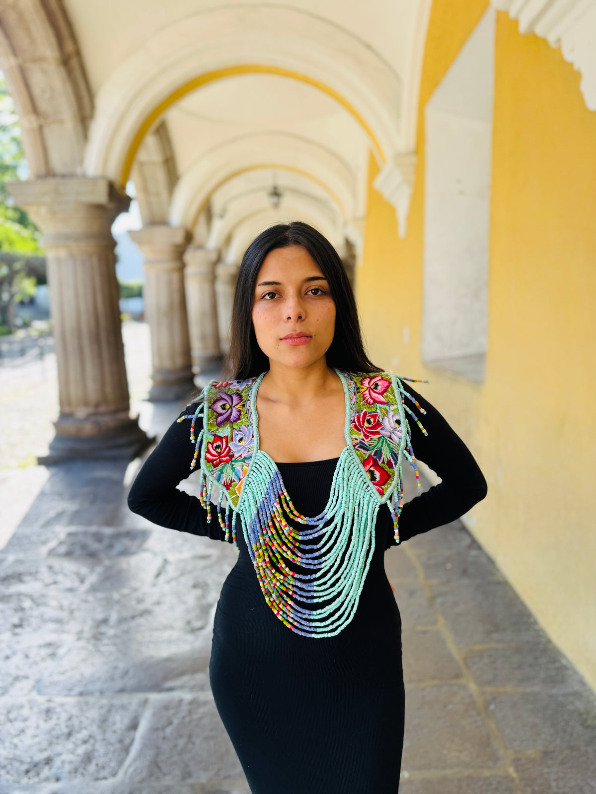 Shoulder Cape with Draped Beads - Huipil Capa Jardin de Lavanda