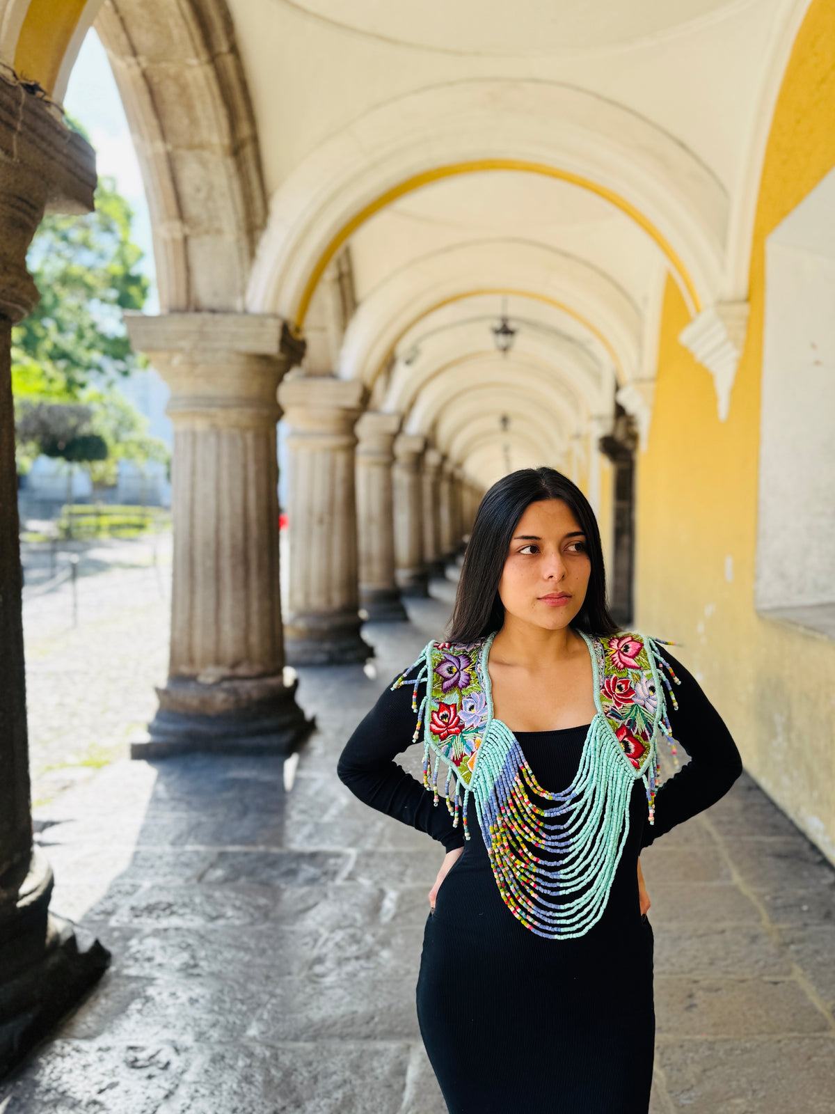 Shoulder Cape with Draped Beads - Huipil Capa Jardin de Lavanda