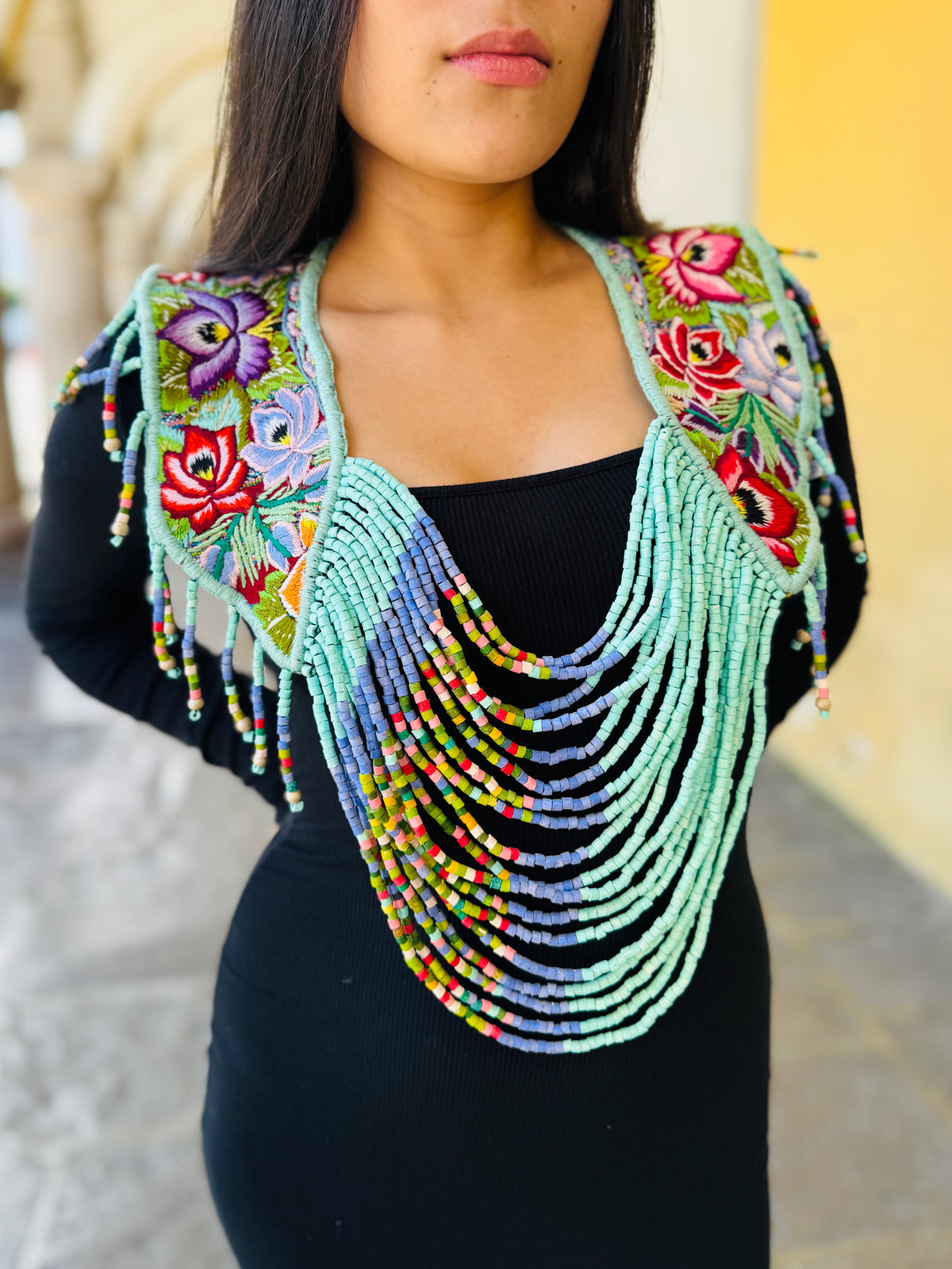 Shoulder Cape with Draped Beads - Huipil Capa Jardin de Lavanda