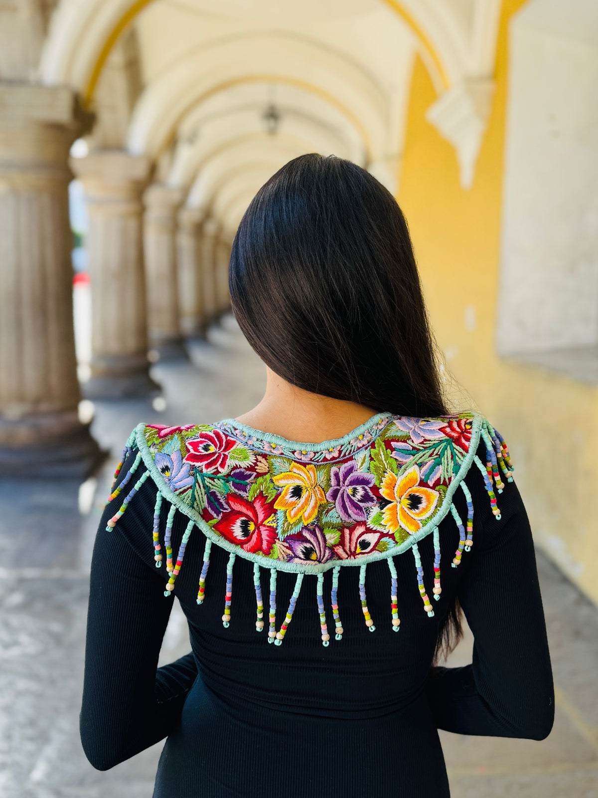 Shoulder Cape with Draped Beads - Huipil Capa Jardin de Lavanda