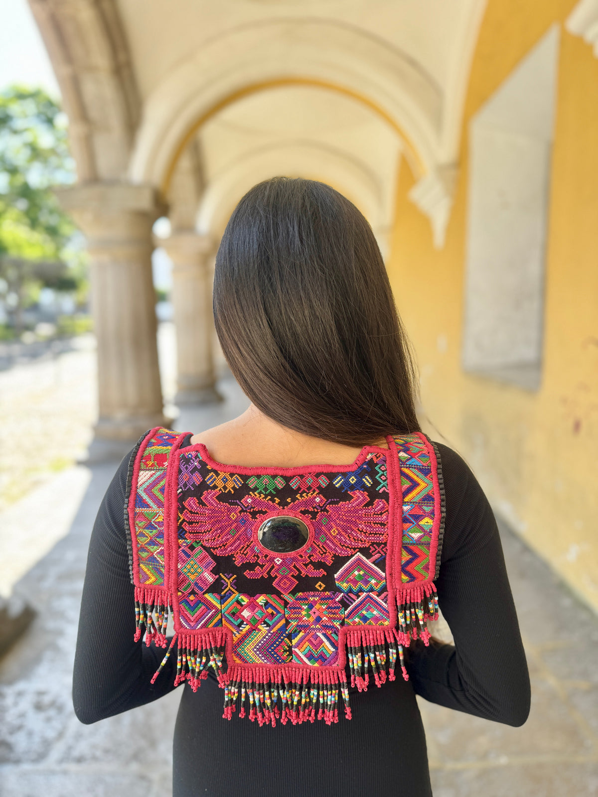 Chichicastenango Woven Textile Poncho with Black Jade