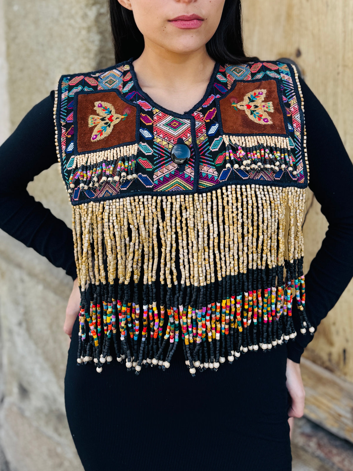Ceremonial Fringe Poncho with Black Jade - Alas del Cielo