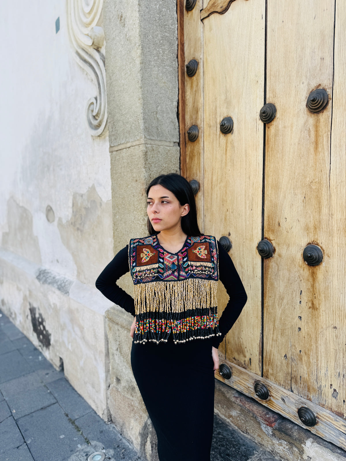 Ceremonial Fringe Poncho with Black Jade - Alas del Cielo