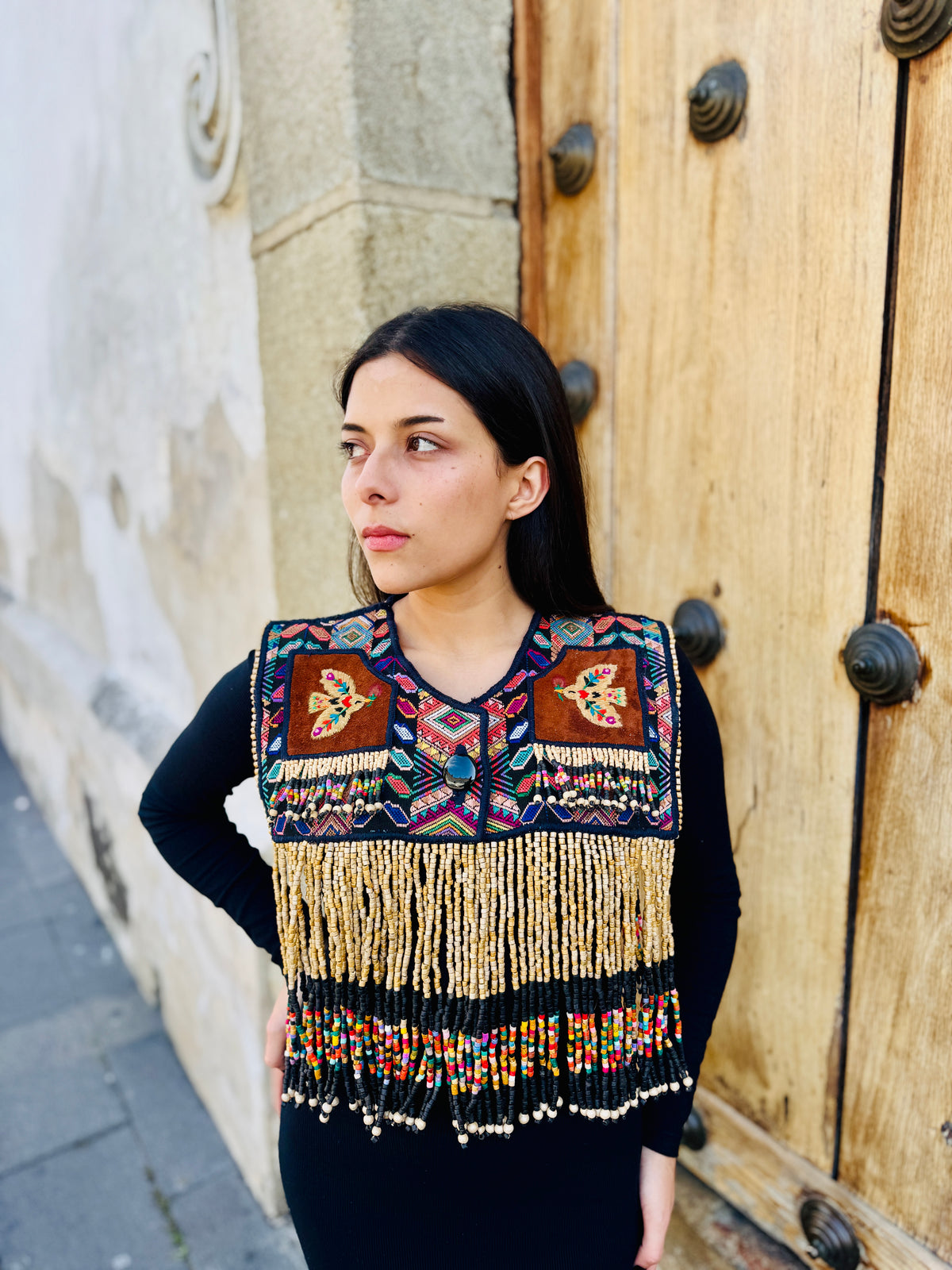 Ceremonial Fringe Poncho with Black Jade - Alas del Cielo