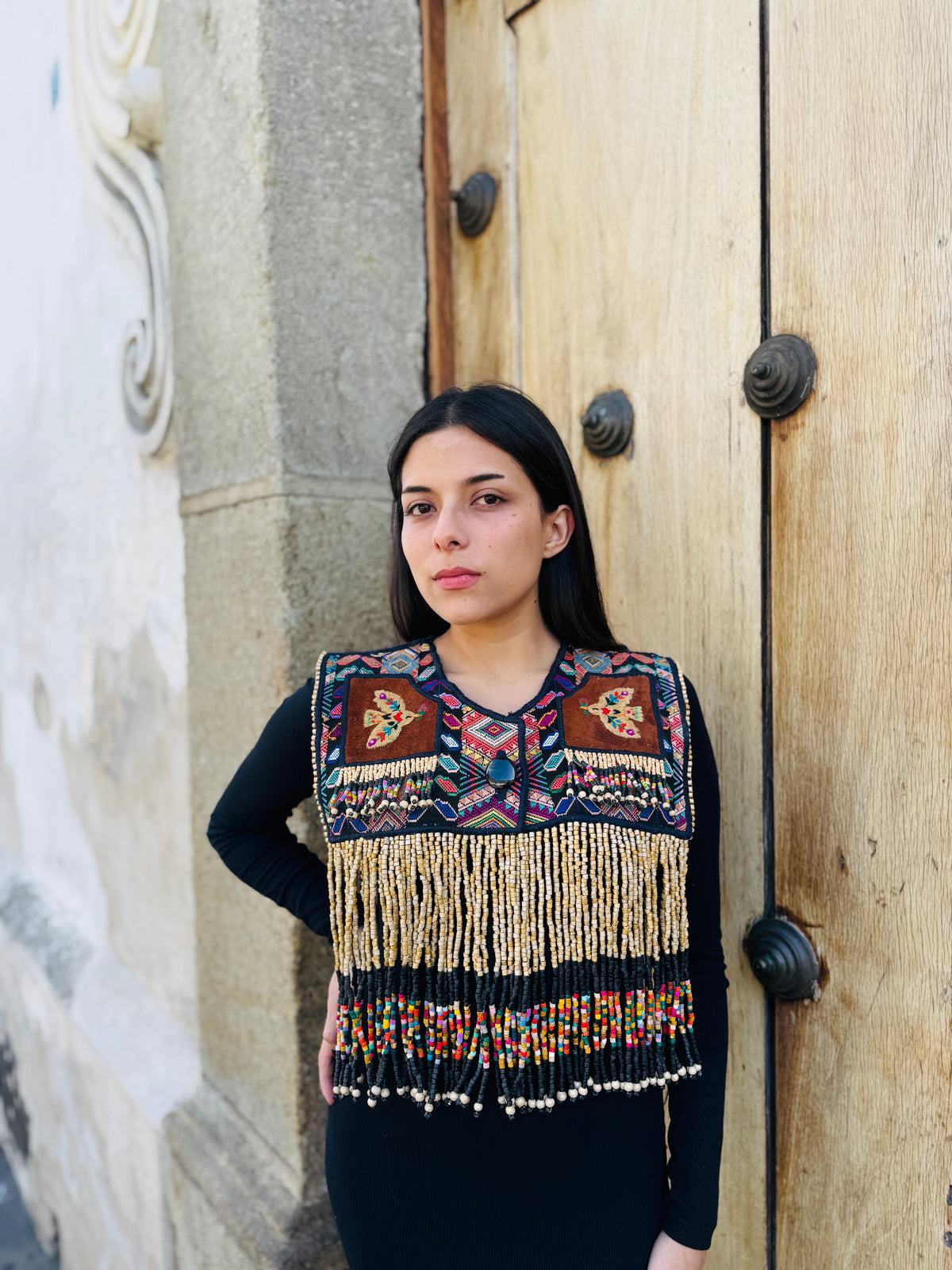 Ceremonial Fringe Poncho with Black Jade - Alas del Cielo