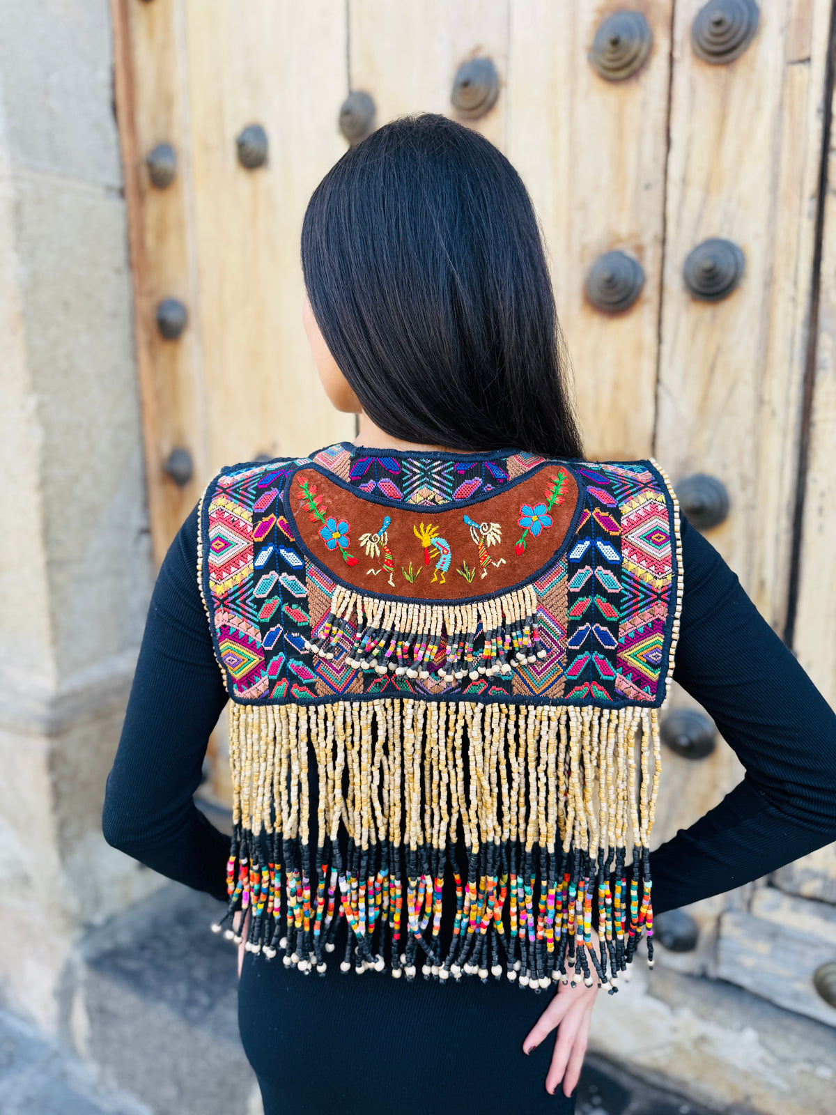 Ceremonial Fringe Poncho with Black Jade - Alas del Cielo
