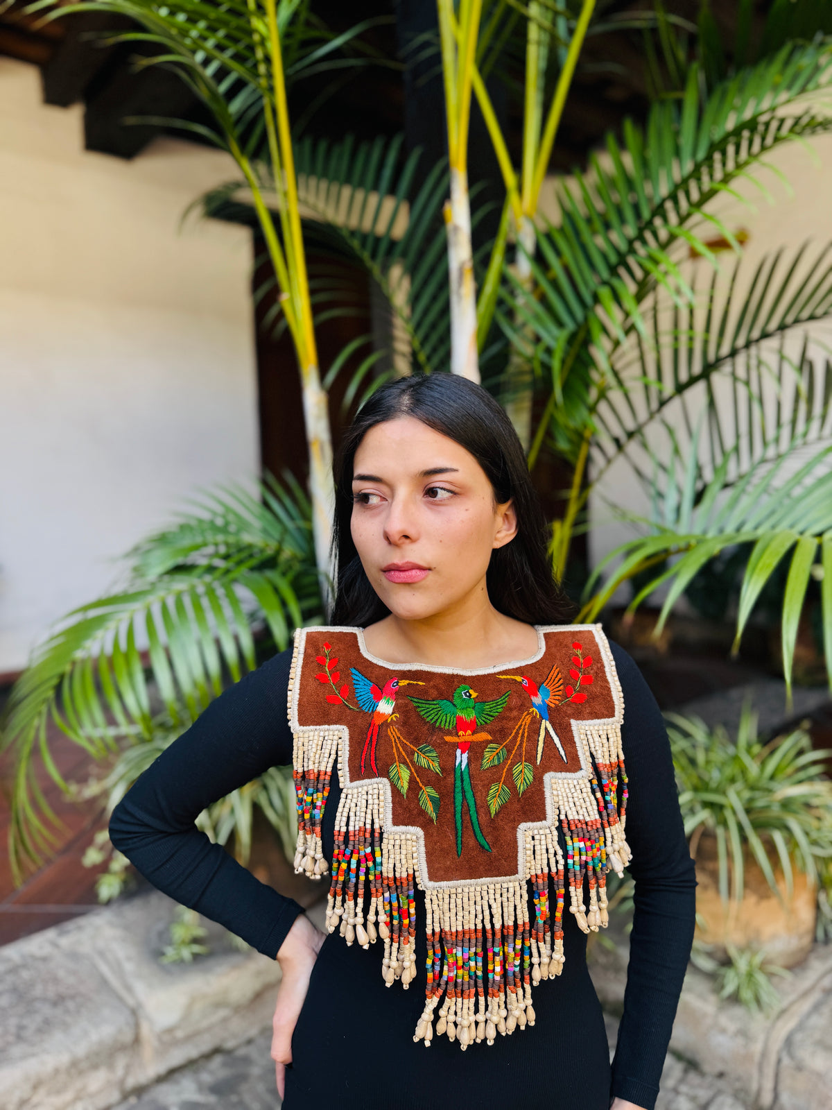 Embroidered Ceremonial Poncho Wearable Art from Santiago Atitlán - Vuelo de Quetzal