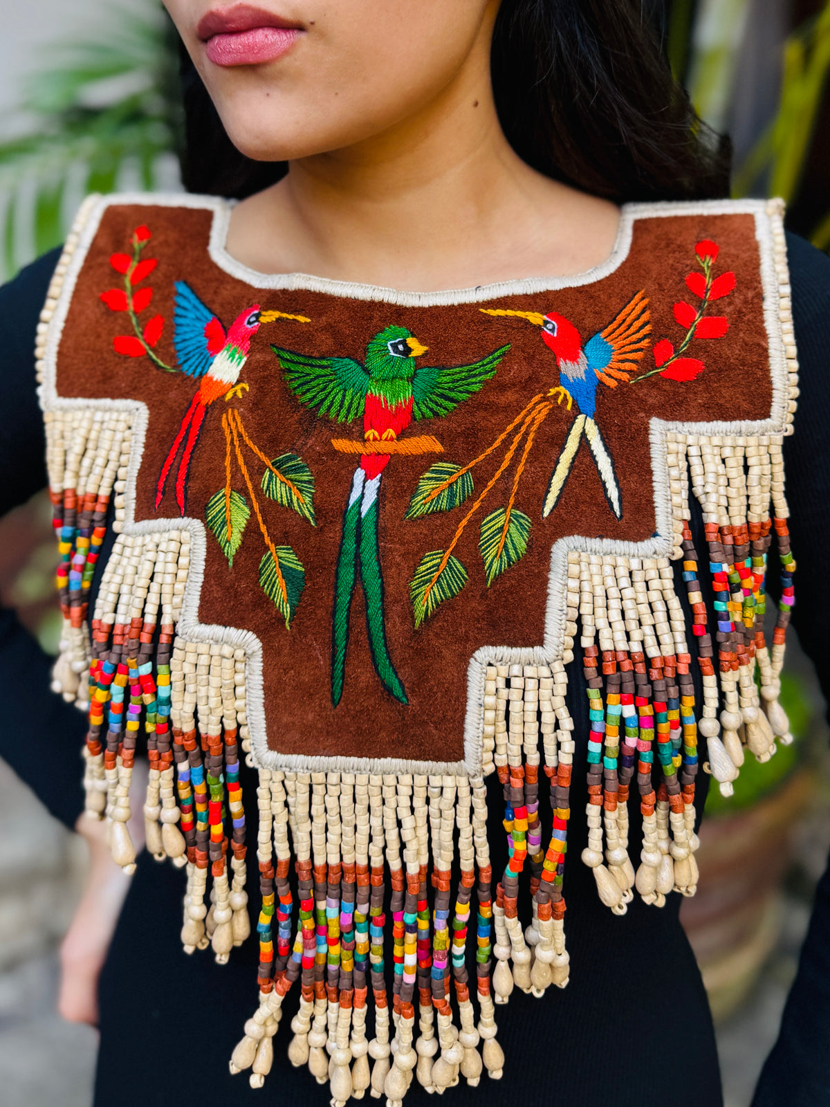 Embroidered Ceremonial Poncho Wearable Art from Santiago Atitlán - Vuelo de Quetzal