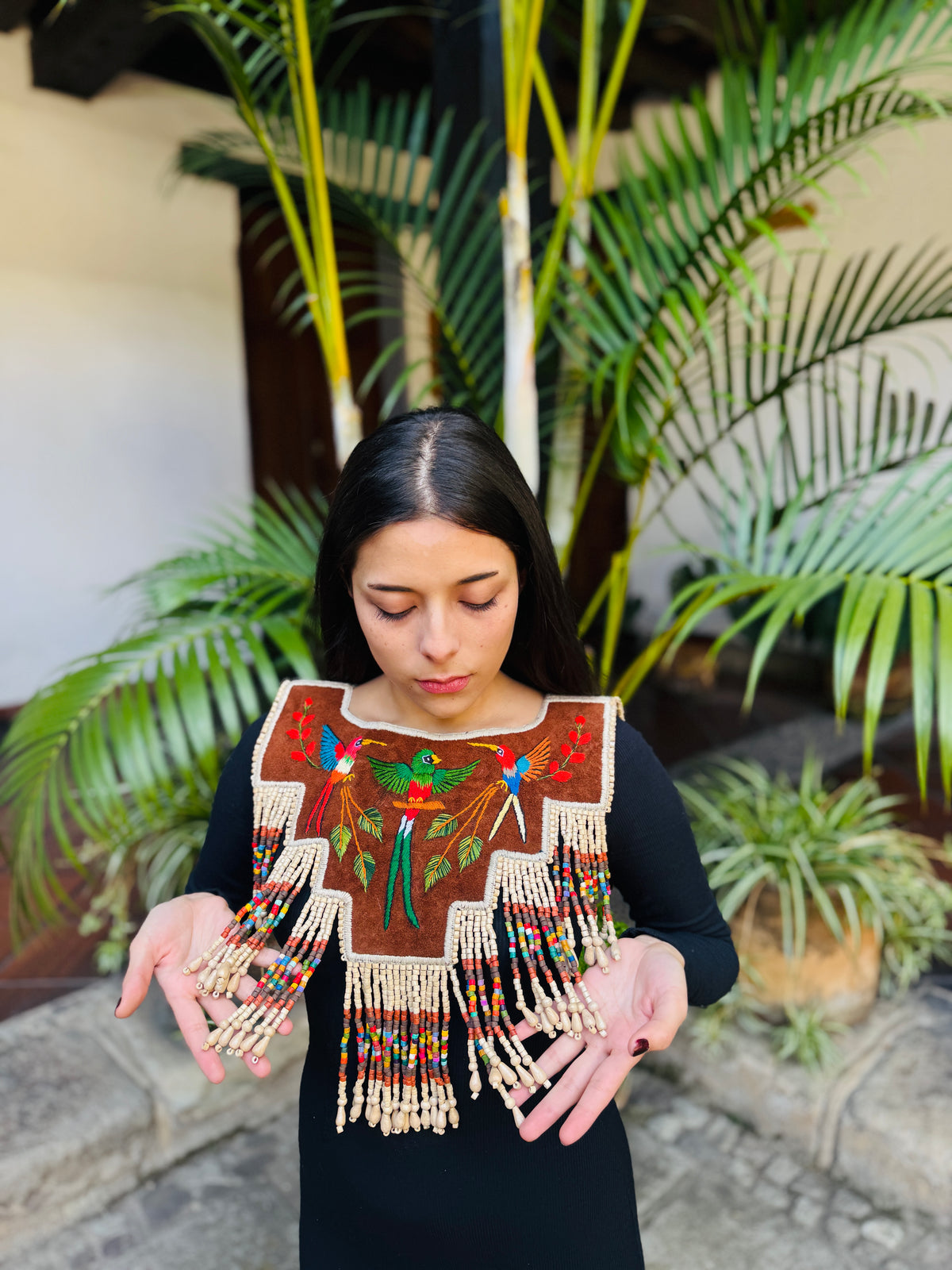 Embroidered Ceremonial Poncho Wearable Art from Santiago Atitlán - Vuelo de Quetzal